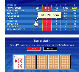 Video Poker Selecting the number of tokens for the bet